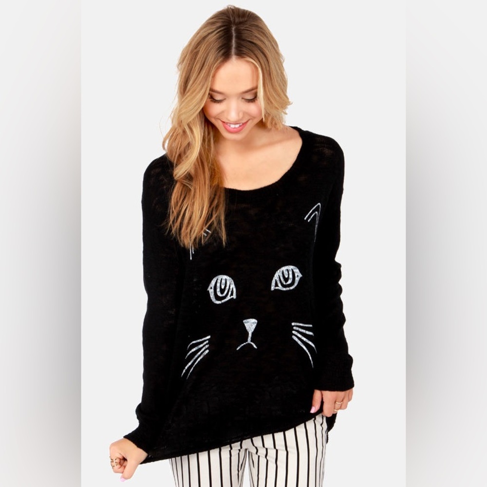 Reverse Meow Black Cat Sweater
